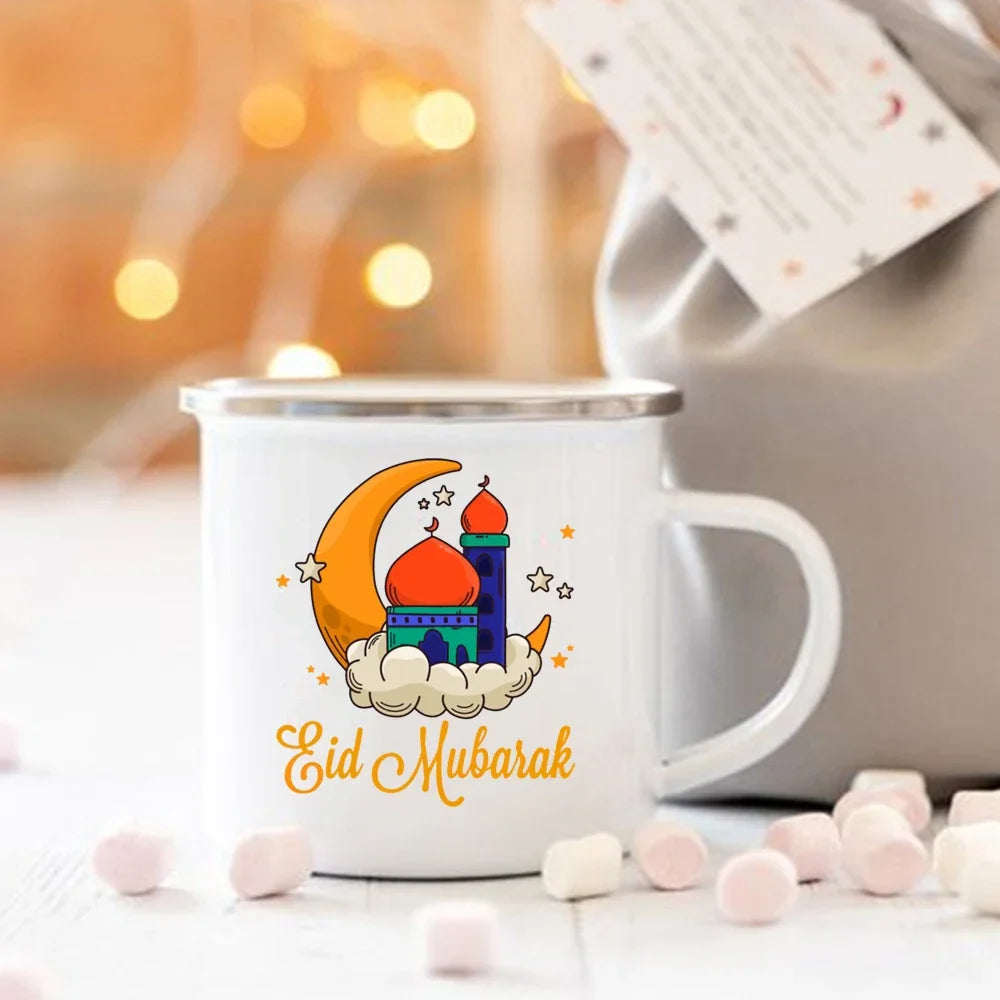 Eid Mubarak Moon Print Creative Coffee Cup Eid Ramadan Party Decor Drinks Wine Juice Cocoa Cups Islamic Muslim Enamel Mugs Gifts