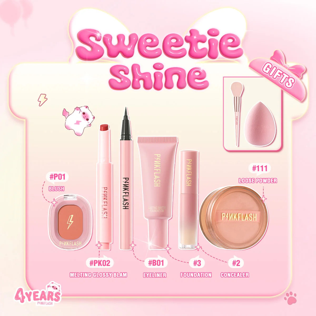 PINKFLASH Makeup Set Include Liquid Foundation Face Concealer Matte Lipstick Black Mascara Eyeliner Cosmetic Kit