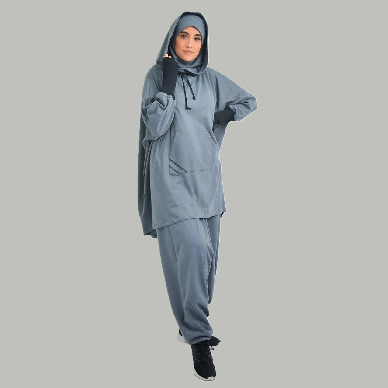 Women's Hooded Sports Suit Muslim Hijab Dress Eid Prayer Wear Jilbab Abaya Long Khimar Full Cover Soft Stretch Large Robe