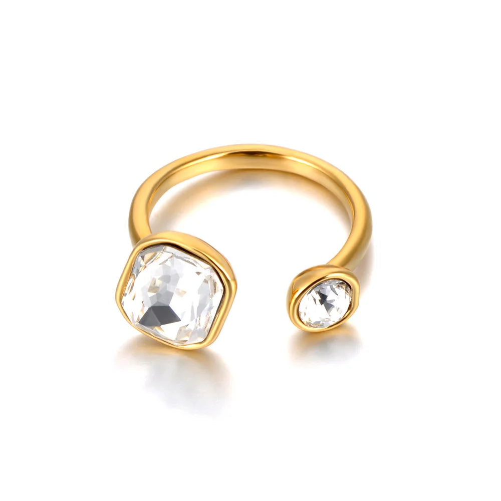 Stainless Steel Trendy Cubic Zirconia Open Adjustable Rings for Women 18K Gold Plated Waterproof Jewelry