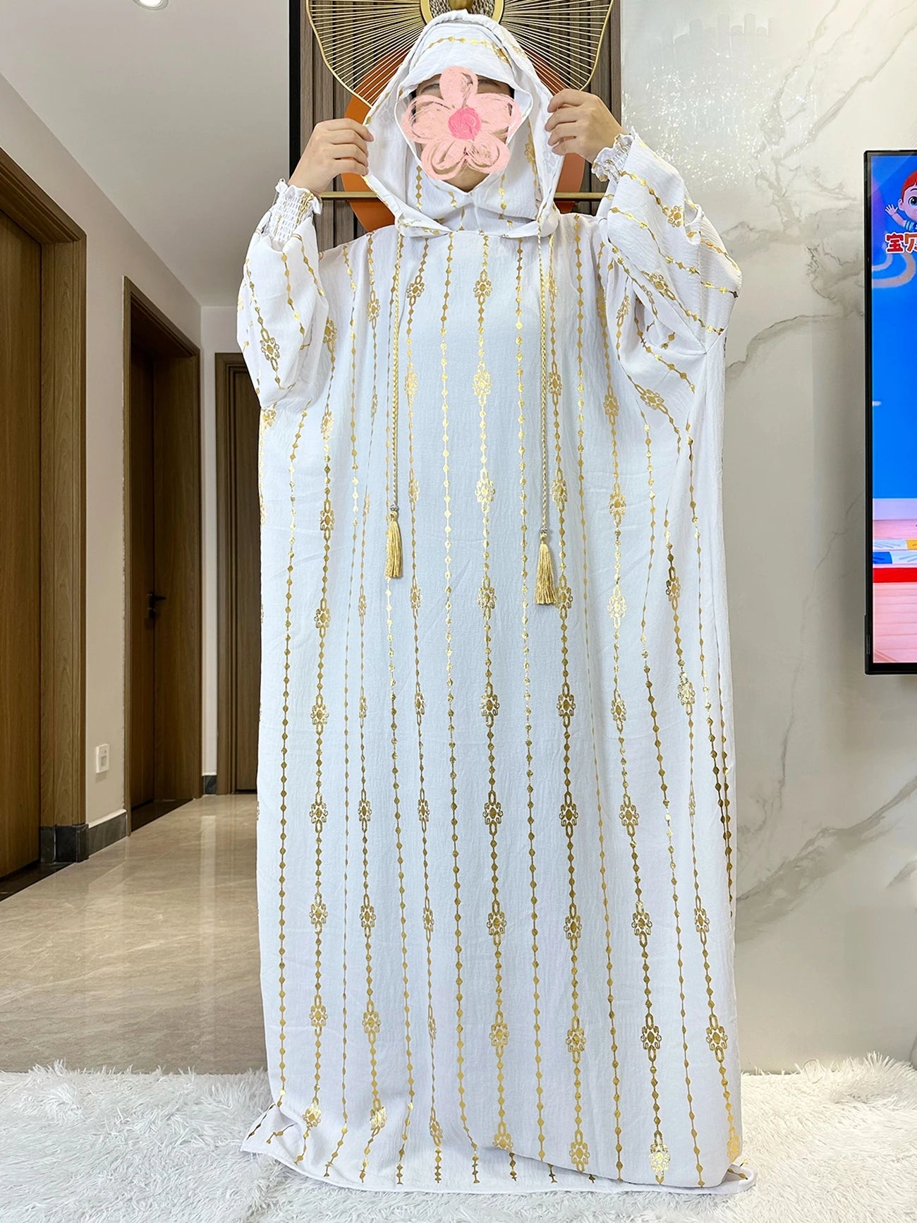 New Cotton Ramadan Muslim Two-Hat Abaya Dubai Turkey Islam Prayer Clothes Gold Dust Dress Islam Women Dress Kaftan