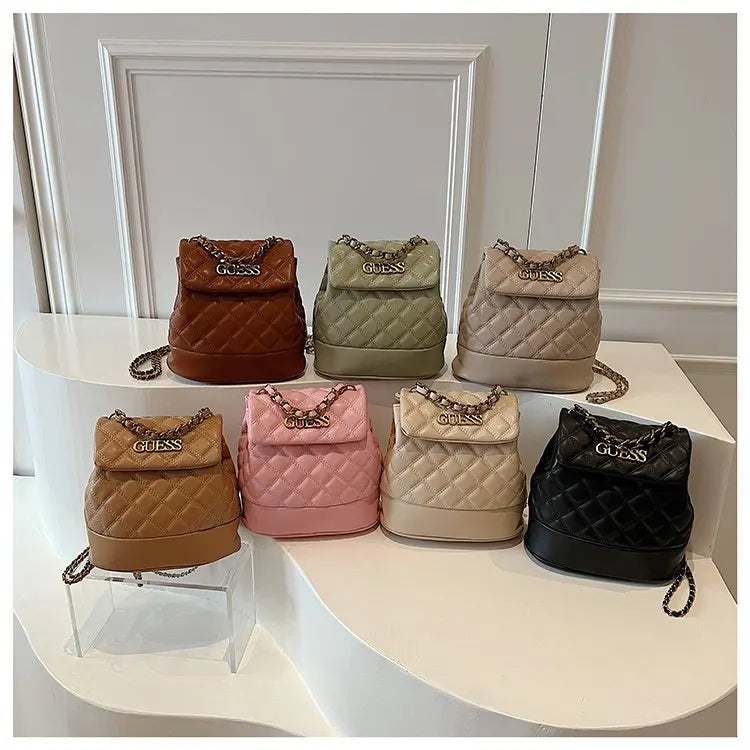 New Luxury Women's Rhombus Embroidered Chain Backpack Large Capacity Waterproof Lining Fashion Designer Shoulder Bag