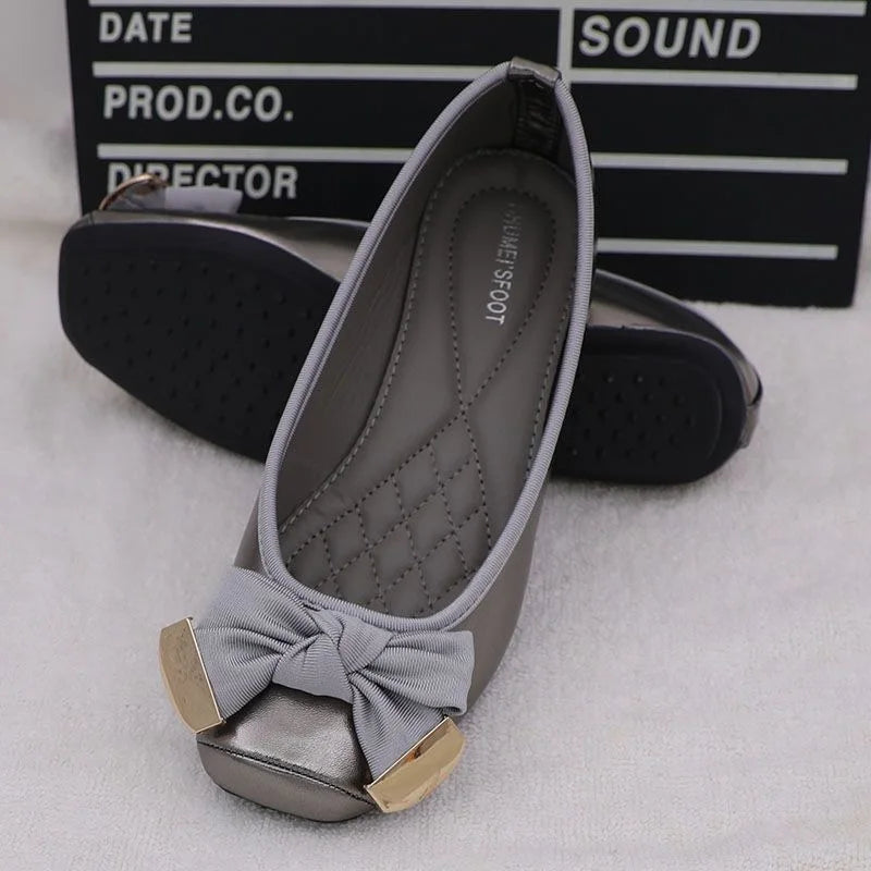 Spring Summer Shoes Women Ballet Flats Sweet Flat Bowknot Laides Brand Shoes Plus Size 41 Black Gold D069
