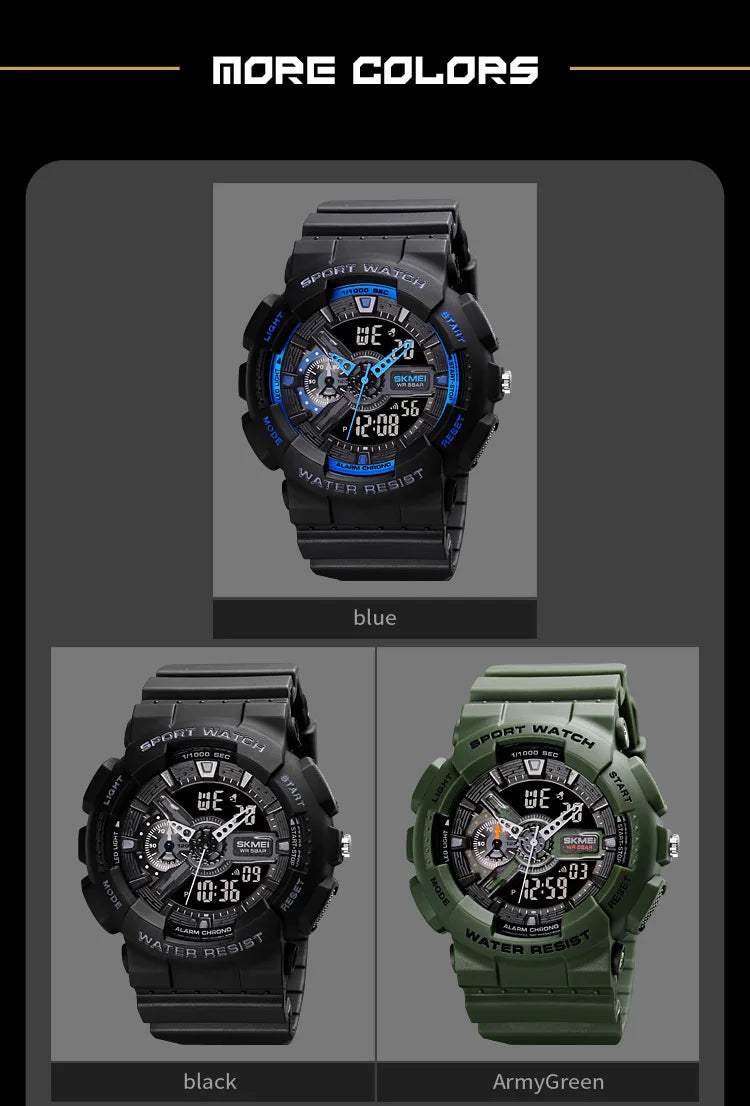 SKMEI Youth Sport Digital Watch Men Shockproof Waterproof Dual Wristwatches LED Chrono Alarm Clock Mens Watches Cool Hour vogue