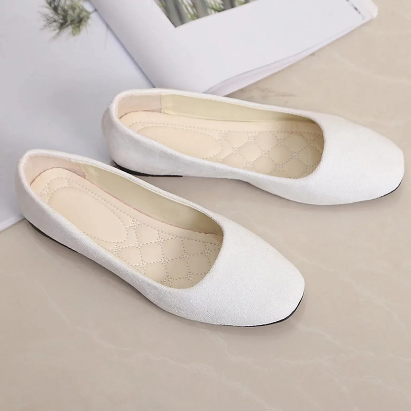 Women Suede Square Flat Heel Shallow Female Shoes Spring Summer Square Toe Basic Concise Women Pumps Size 34-39