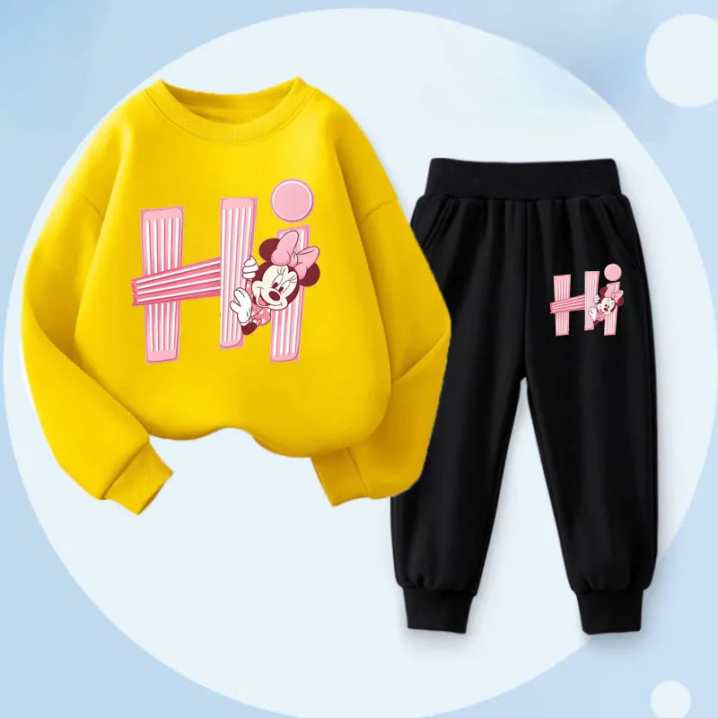 Disney Children's Long Sleeve Pullover Sets Spring New Prinyted Girls' Casual Hoodies Long Pant Two Piece Suit Kids Sweatsuit