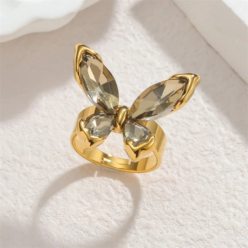 EILIECK 316L Stainless Steel Sparkling Butterfly Zircon Crystal Necklace Earrings Set Waterproof Trendy Jewelry For Women Gift