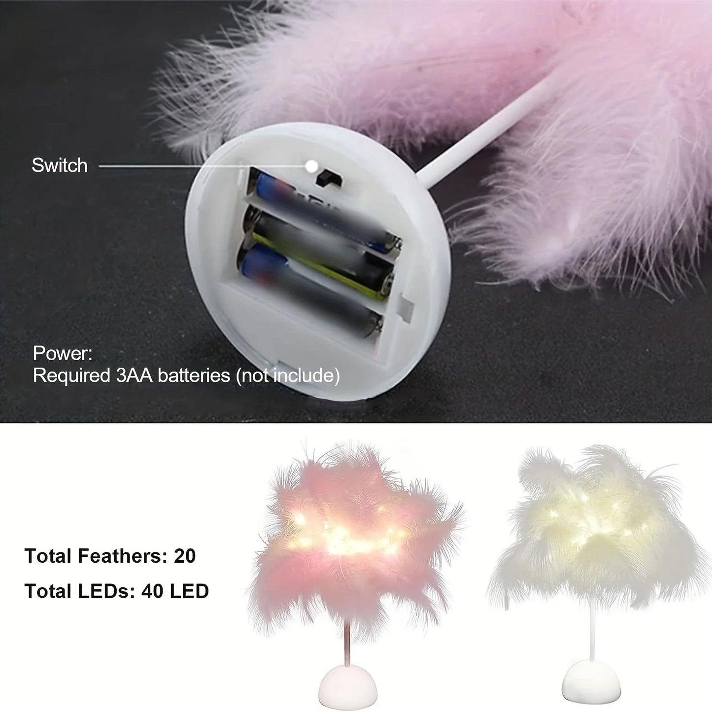 Creative Feather Table Lamp Warm White Light Tree Feather Lampshade LED Wedding Decorative Lights Birthday Gift Home Decor
