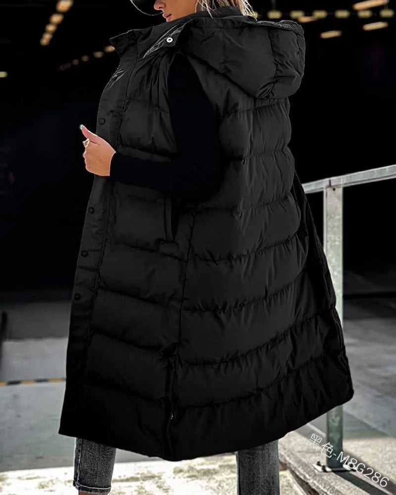 Hooded Zipper Jacket Women Oversize Waistcoat Winter Outerwear Hooded Parka Fashion Quilted Vest Casual