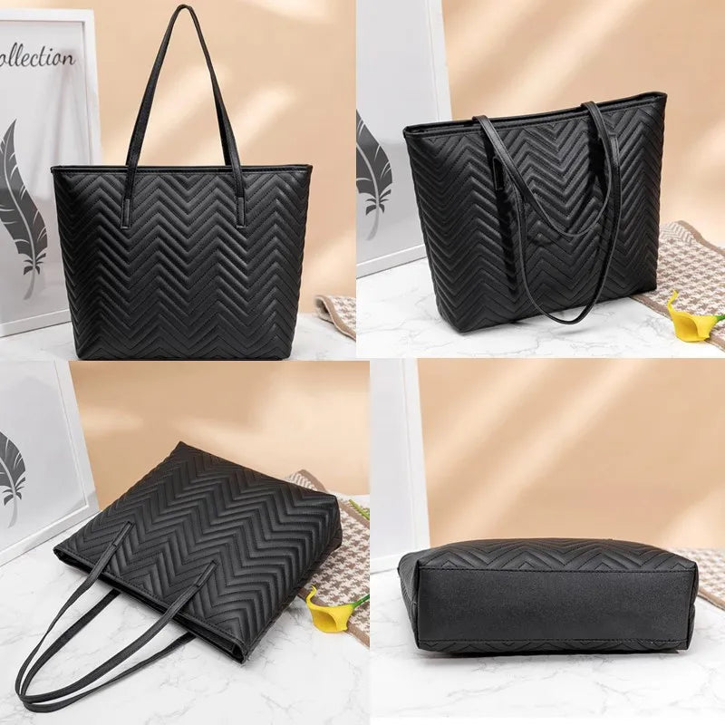 Classic large capacity ladies handbag, solid color business shoulder bag, minimalist wave embroidery crossbody purse
