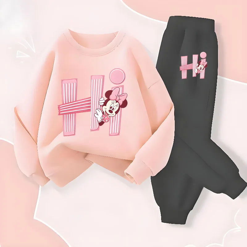 Disney Children's Long Sleeve Pullover Sets Spring New Prinyted Girls' Casual Hoodies Long Pant Two Piece Suit Kids Sweatsuit