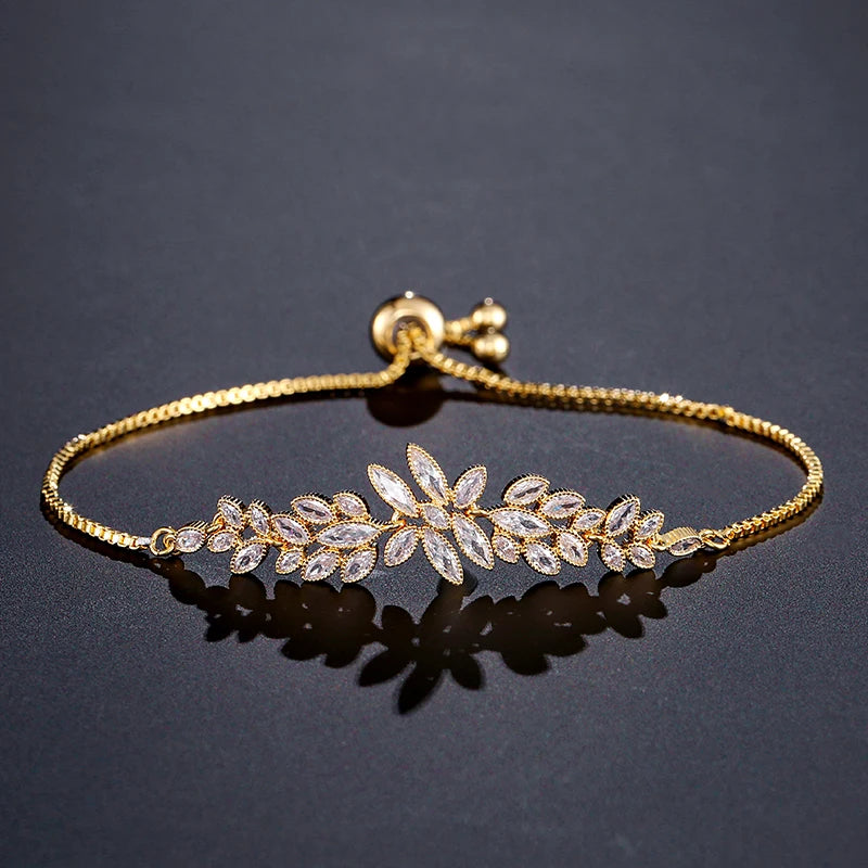 Exquisite Leaf Marquise Zircon Adjustable Bracelet for Women Cubic Zirconia Charm Bracelet Jewelry Gifts