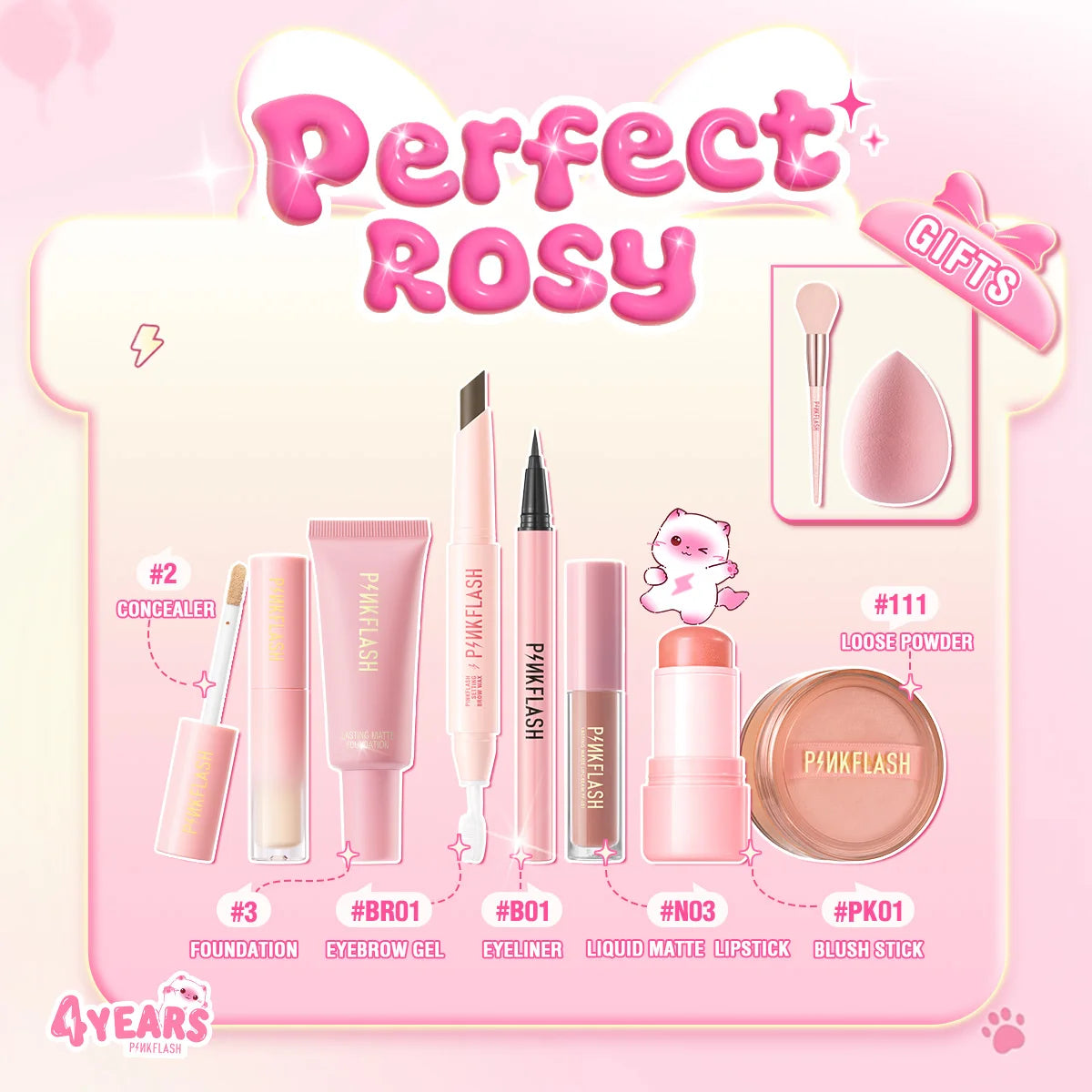 PINKFLASH Makeup Set Include Liquid Foundation Face Concealer Matte Lipstick Black Mascara Eyeliner Cosmetic Kit