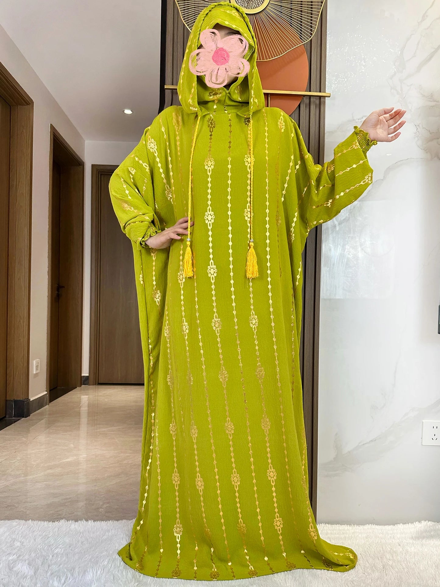 New Cotton Ramadan Muslim Two-Hat Abaya Dubai Turkey Islam Prayer Clothes Gold Dust Dress Islam Women Dress Kaftan