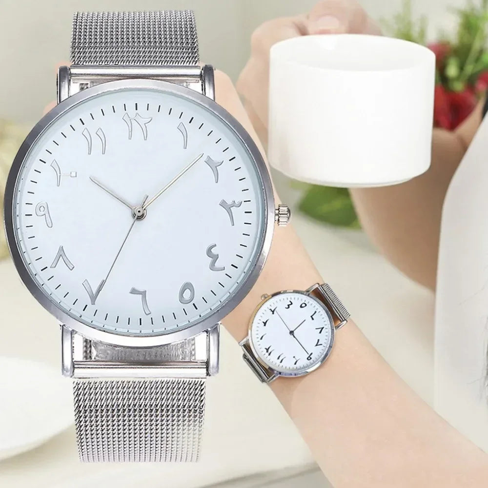 Ladies Watches Fashion Design Arabic Numbers Watch Women Watches Silver Mesh Band Quartz Wristwatches