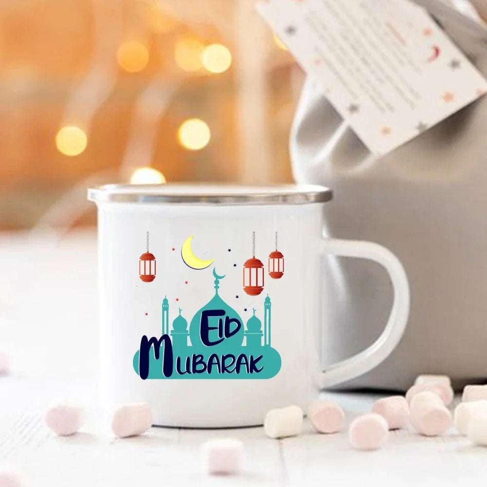 Eid Mubarak Moon Print Creative Coffee Cup Eid Ramadan Party Decor Drinks Wine Juice Cocoa Cups Islamic Muslim Enamel Mugs Gifts