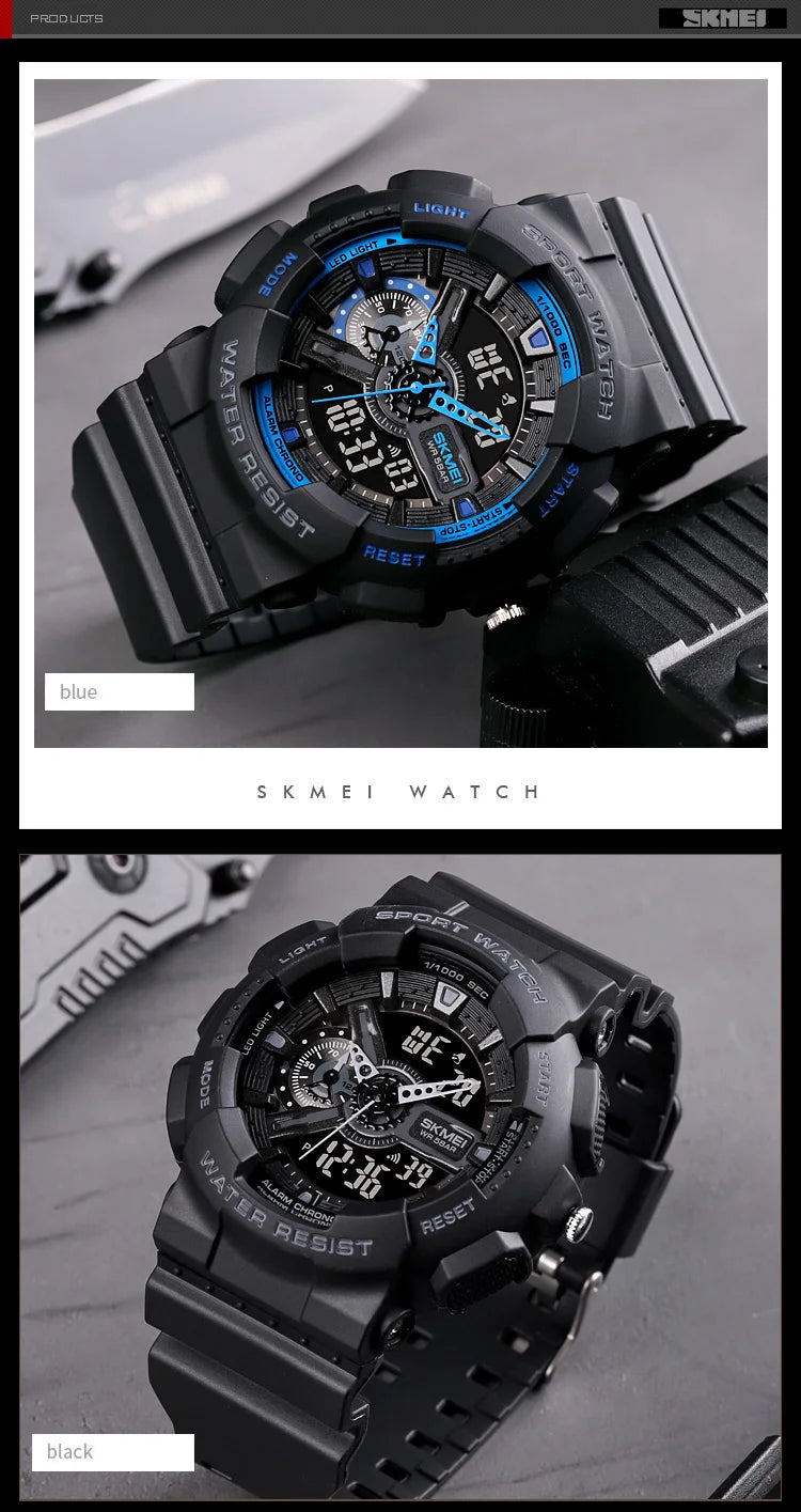 SKMEI Youth Sport Digital Watch Men Shockproof Waterproof Dual Wristwatches LED Chrono Alarm Clock Mens Watches Cool Hour vogue