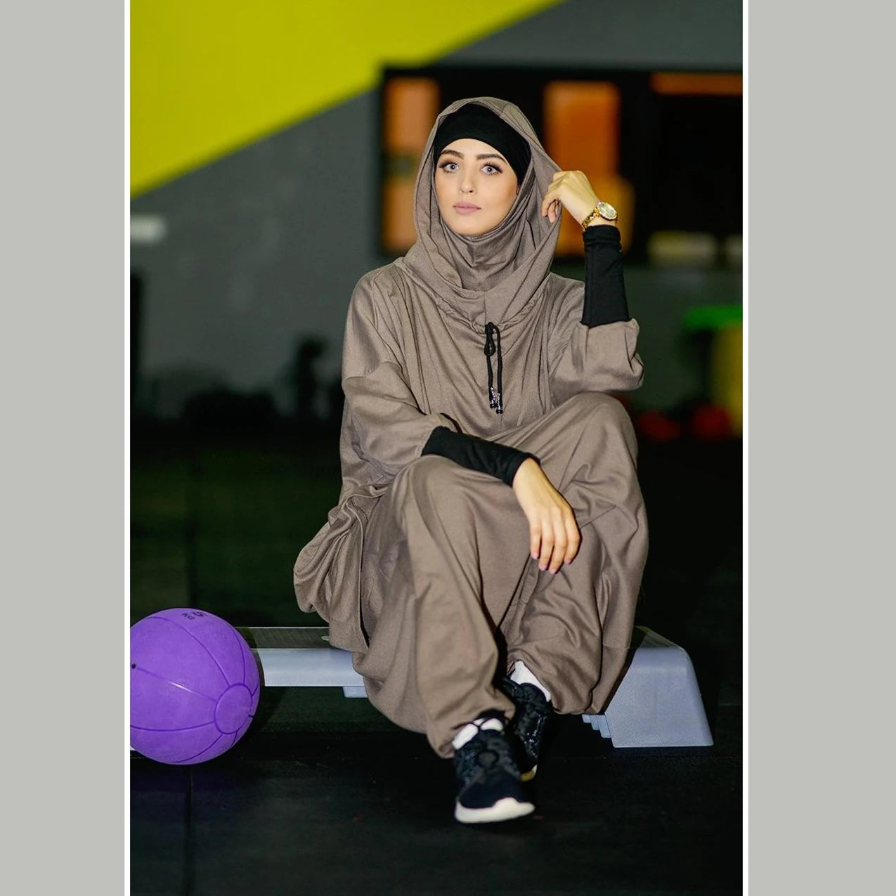 Women's Hooded Sports Suit Muslim Hijab Dress Eid Prayer Wear Jilbab Abaya Long Khimar Full Cover Soft Stretch Large Robe