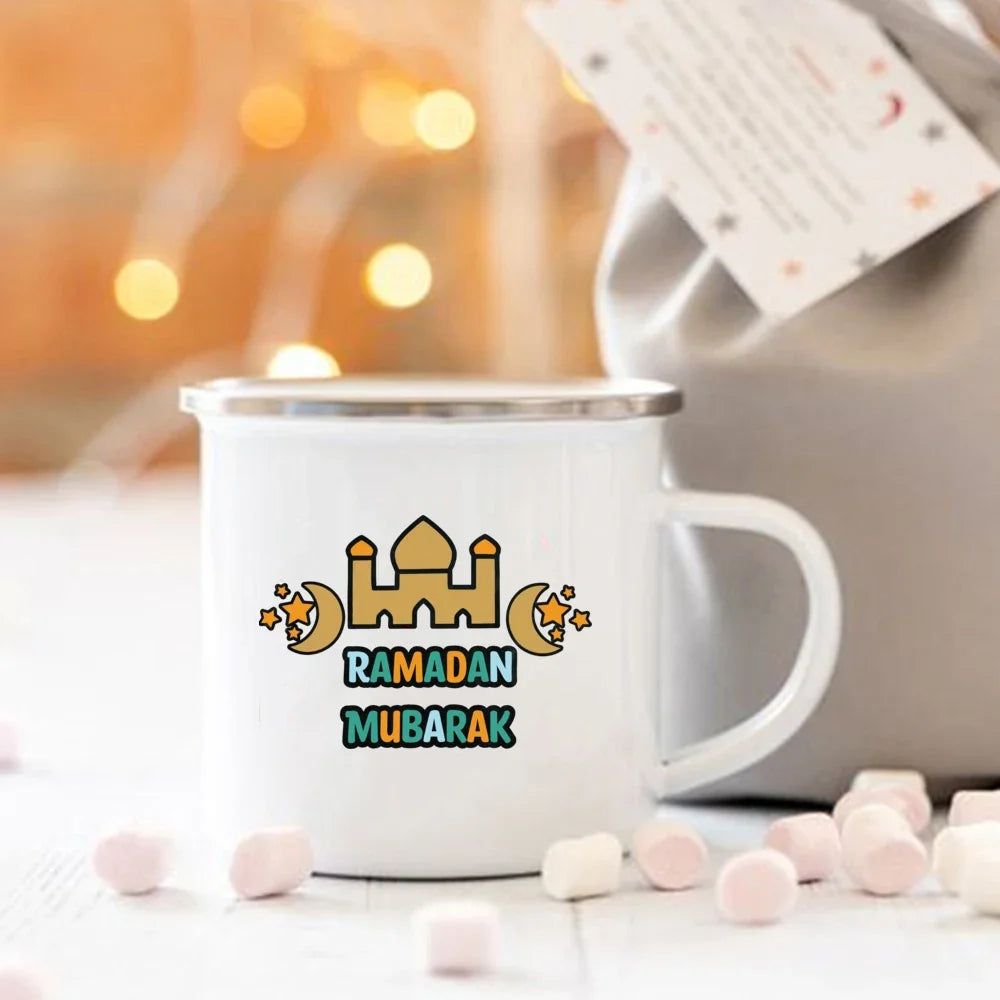 Eid Mubarak Moon Print Creative Coffee Cup Eid Ramadan Party Decor Drinks Wine Juice Cocoa Cups Islamic Muslim Enamel Mugs Gifts