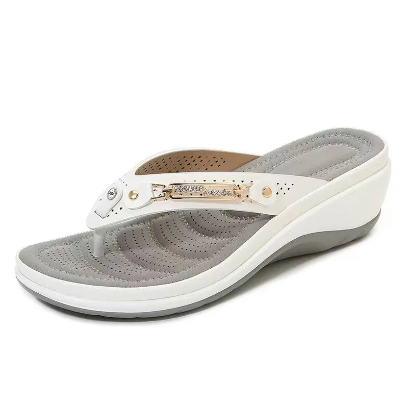 35-43 Shoes for Women Summer Fashion Wedges Metal Button Slides Shoes Beach Sandals Women Outside Platform Slippers Flip Flops