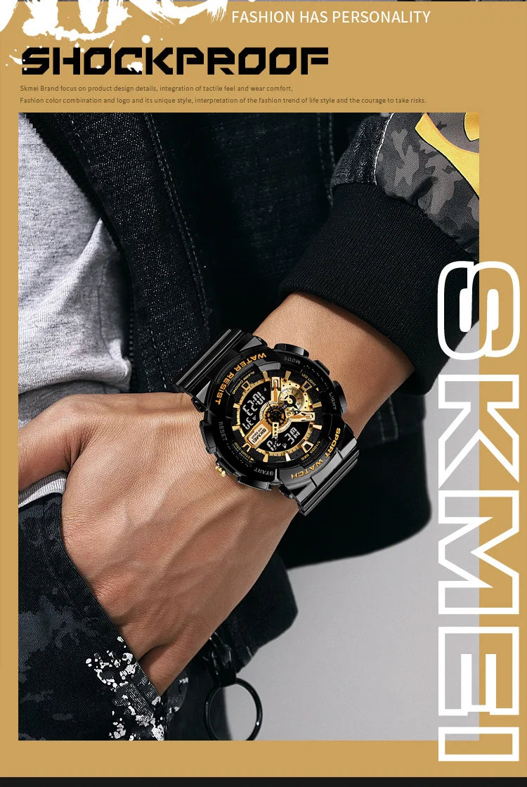 SKMEI Youth Sport Digital Watch Men Shockproof Waterproof Dual Wristwatches LED Chrono Alarm Clock Mens Watches Cool Hour vogue