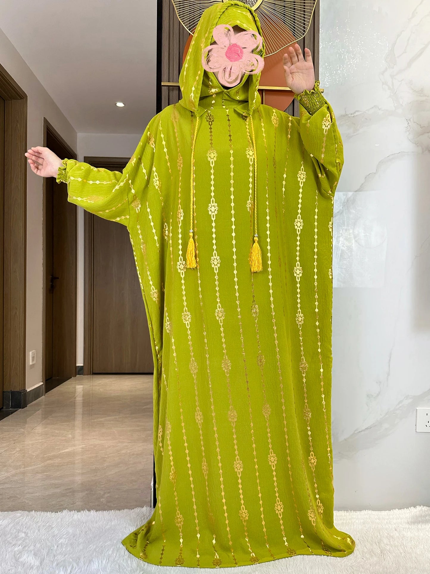 New Cotton Ramadan Muslim Two-Hat Abaya Dubai Turkey Islam Prayer Clothes Gold Dust Dress Islam Women Dress Kaftan