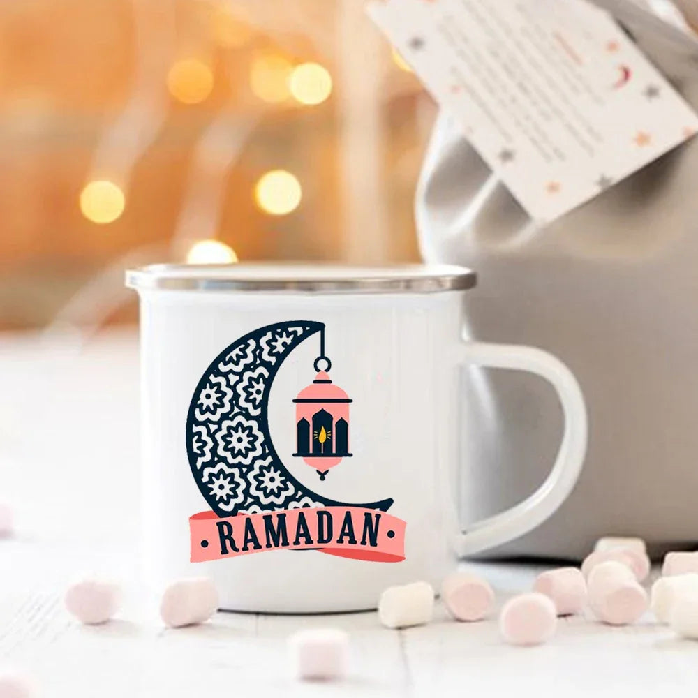Eid Mubarak Moon Print Creative Coffee Cup Eid Ramadan Party Decor Drinks Wine Juice Cocoa Cups Islamic Muslim Enamel Mugs Gifts