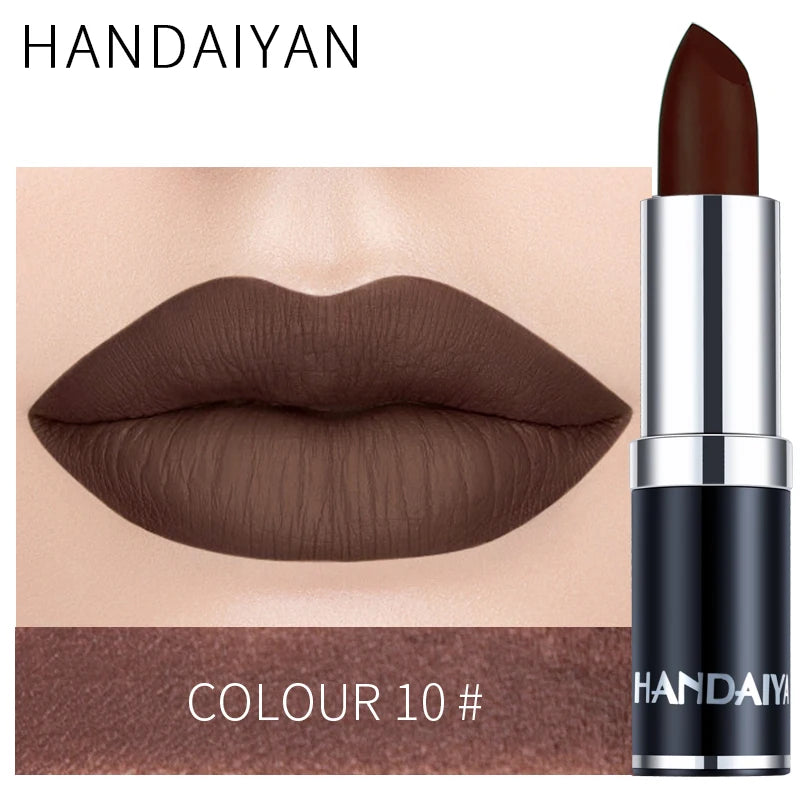 HANDAIYAN 12-COLOR MATTE LIPSTICK WATERPROOF LONG-LASTING MOISTURIZING VELVET MATTE LIPSTICK High Pigment Lips Cosmetics