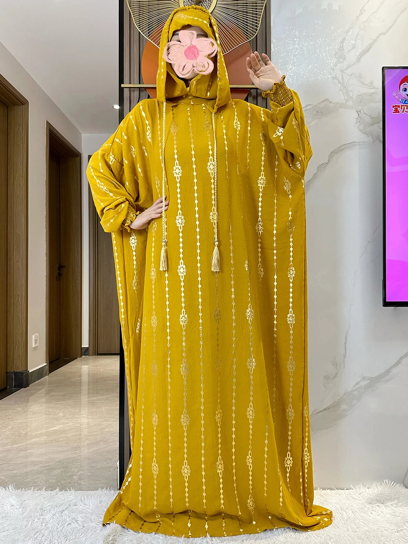 New Cotton Ramadan Muslim Two-Hat Abaya Dubai Turkey Islam Prayer Clothes Gold Dust Dress Islam Women Dress Kaftan