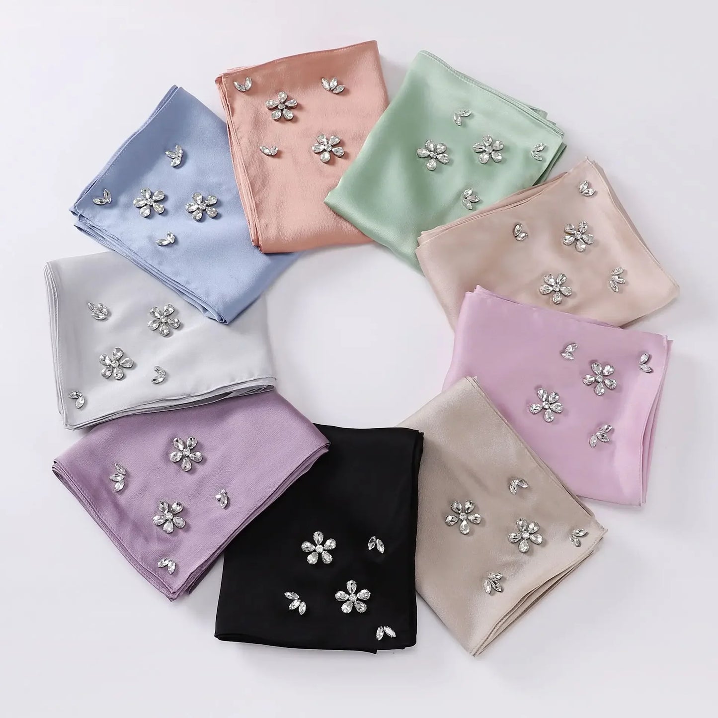 New Designers Diamonds Satin Hijab Chiffon Scarf Women Luxury Silk Scarves Woman Turban Silk Scarfs for Women Bandana Headband