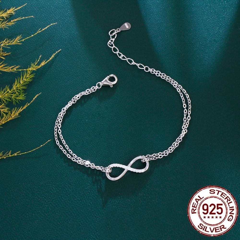 CWWZircons 925 Sterling Silver Infinite Love CZ Adjustable Bracelet for Women Romantic Engagement Party Fine Jewelry Gifts SB011