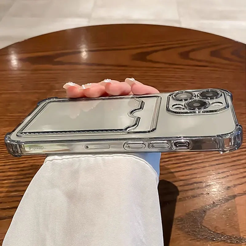 Transparente Kartensteckplatz-Taschenhalterhülle für iPhone 16 15 14 13 12 11 Pro Max Mini X XR 7 8 Plus Klare Brieftasche Stoßfeste Softcover