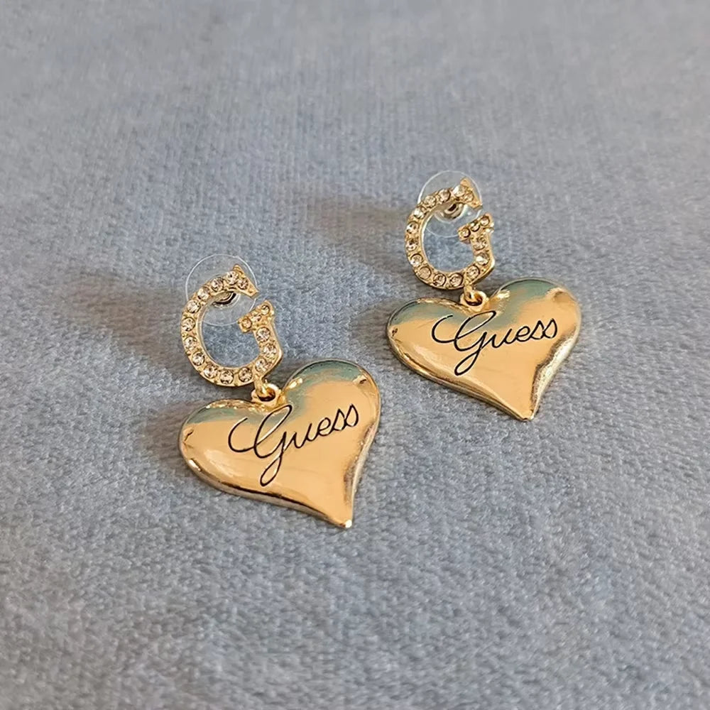 Obega 1Pair Trendy Heart Metal Drop Earrings For Women Girls Korean Style Big Love Heart Studs Earring Fashion Jewelry Gift