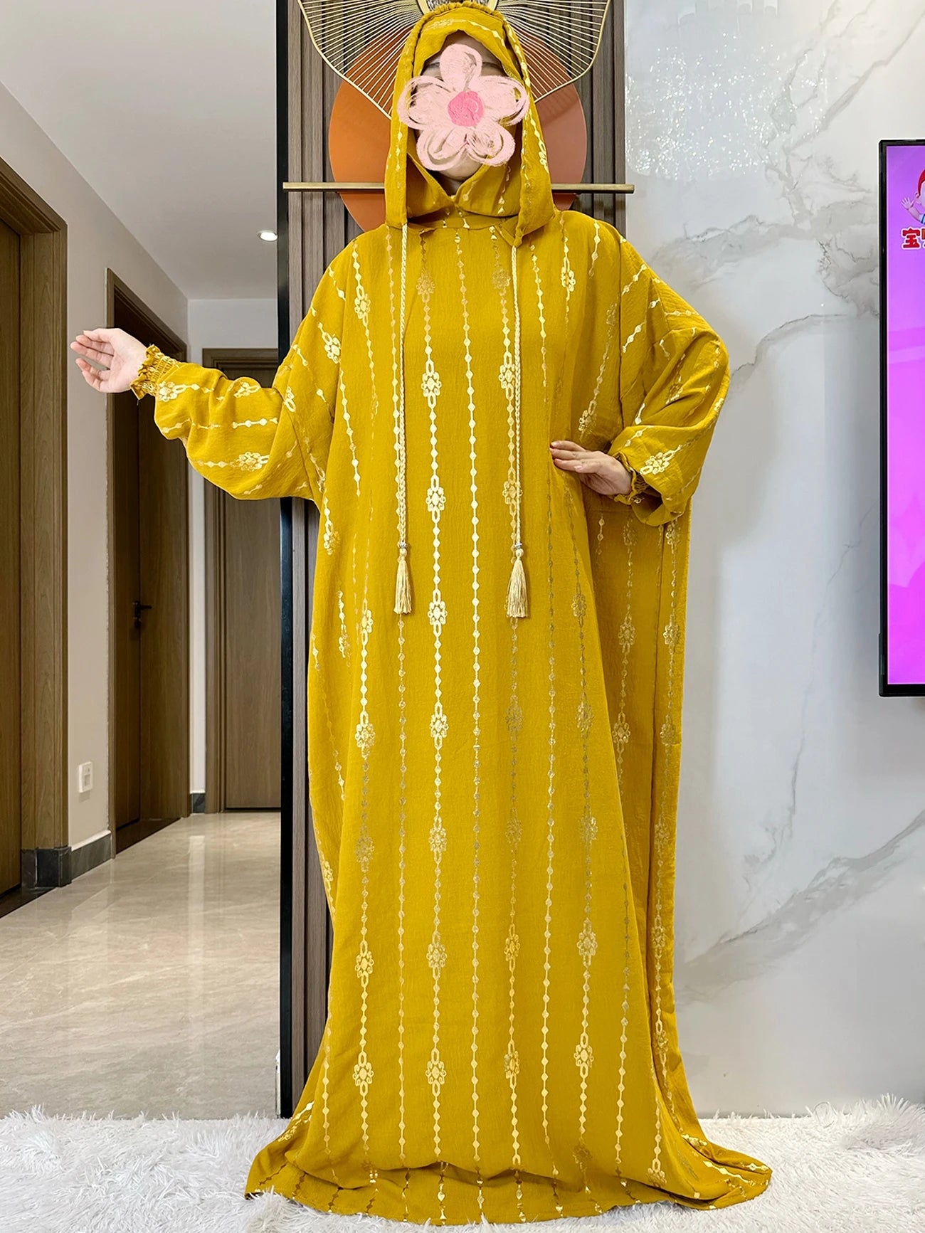 New Cotton Ramadan Muslim Two-Hat Abaya Dubai Turkey Islam Prayer Clothes Gold Dust Dress Islam Women Dress Kaftan