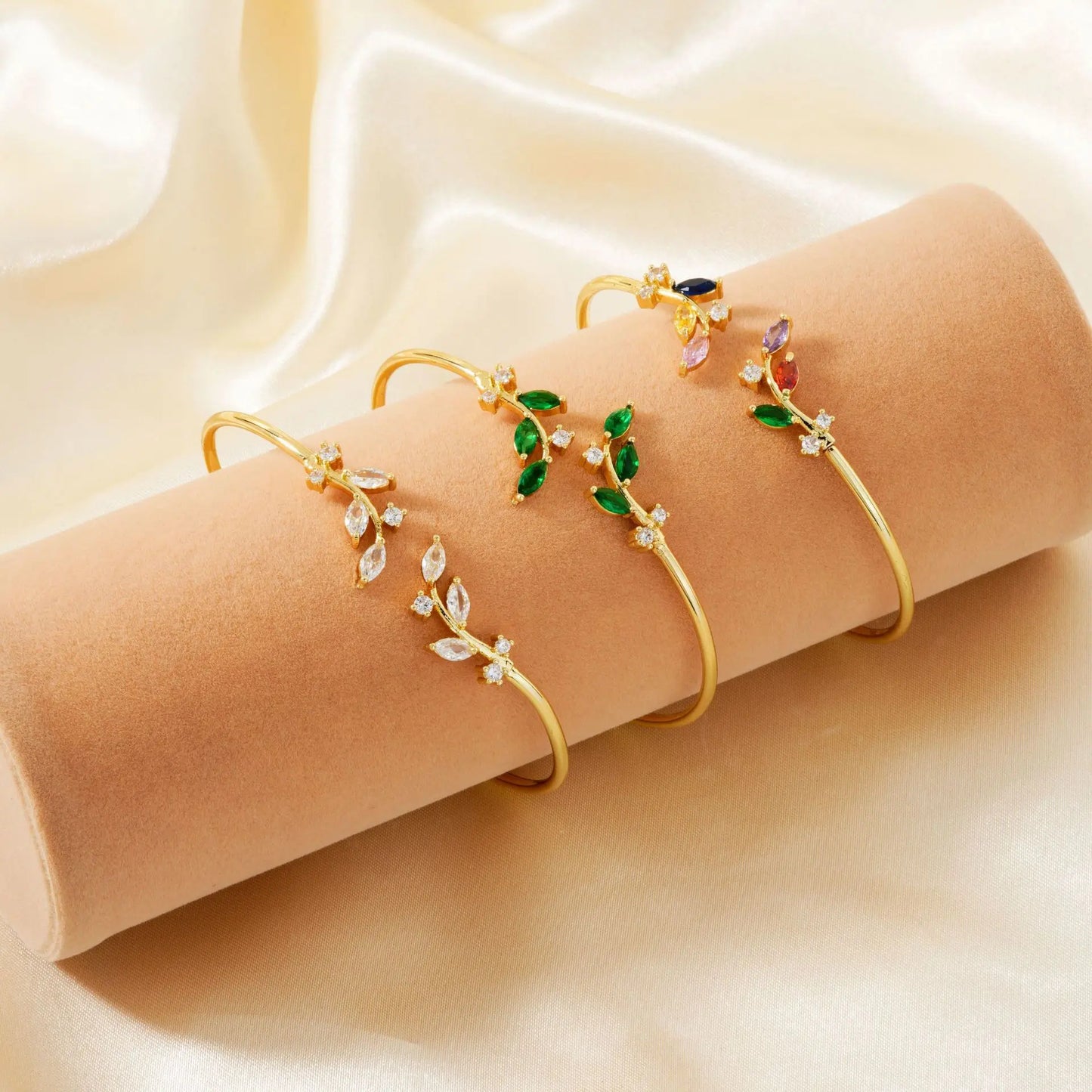 ZAKOL Simple Leaf Zircon Open Bracelet Gold Color Stainless Steel Cuff Bracelet Pulseira Feminin Tiny Hand Jewelry
