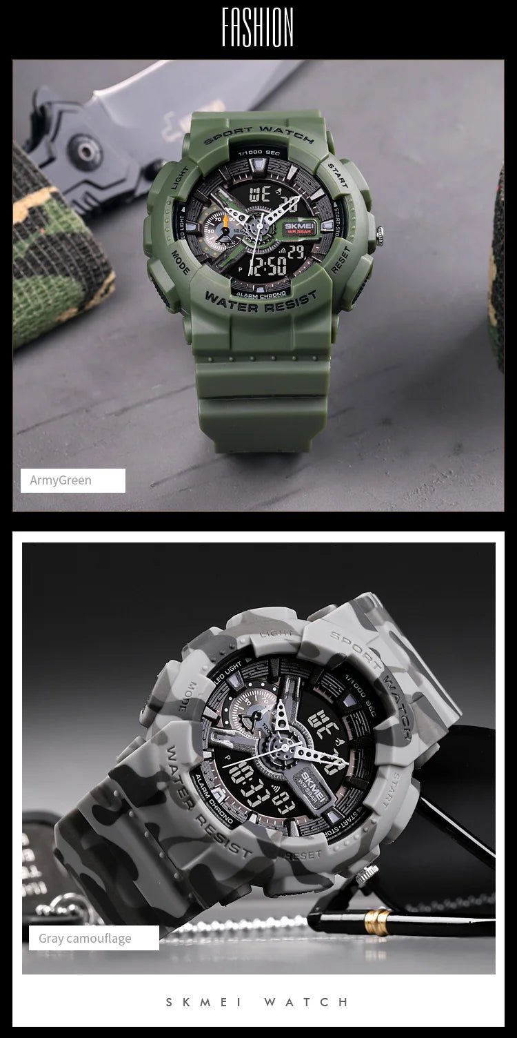SKMEI Youth Sport Digital Watch Men Shockproof Waterproof Dual Wristwatches LED Chrono Alarm Clock Mens Watches Cool Hour vogue