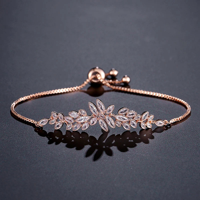 Exquisite Leaf Marquise Zircon Adjustable Bracelet for Women Cubic Zirconia Charm Bracelet Jewelry Gifts
