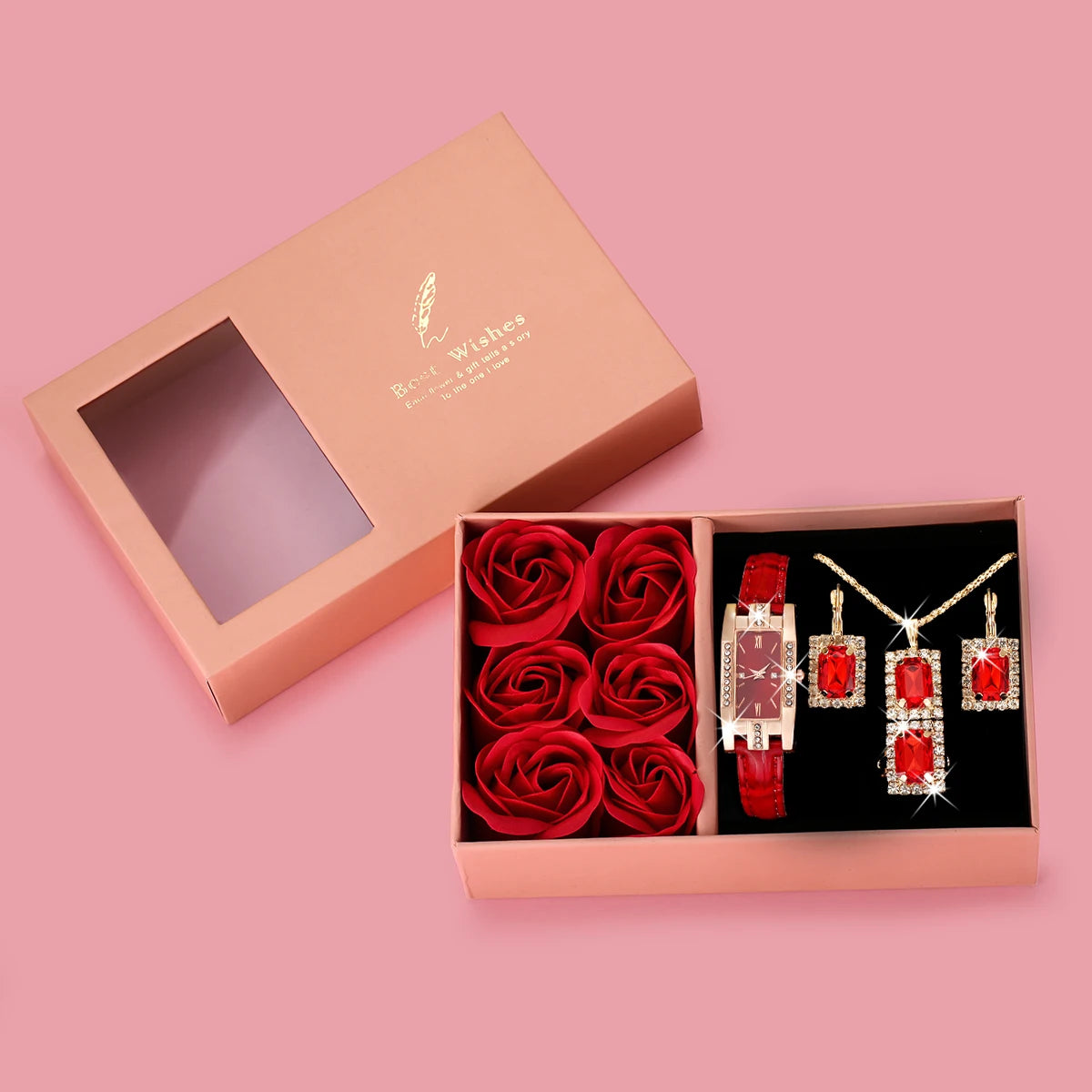 5PCS New Women's Fashion Trend Alloy Case Non Waterproof Leather Watch Gift Box Set