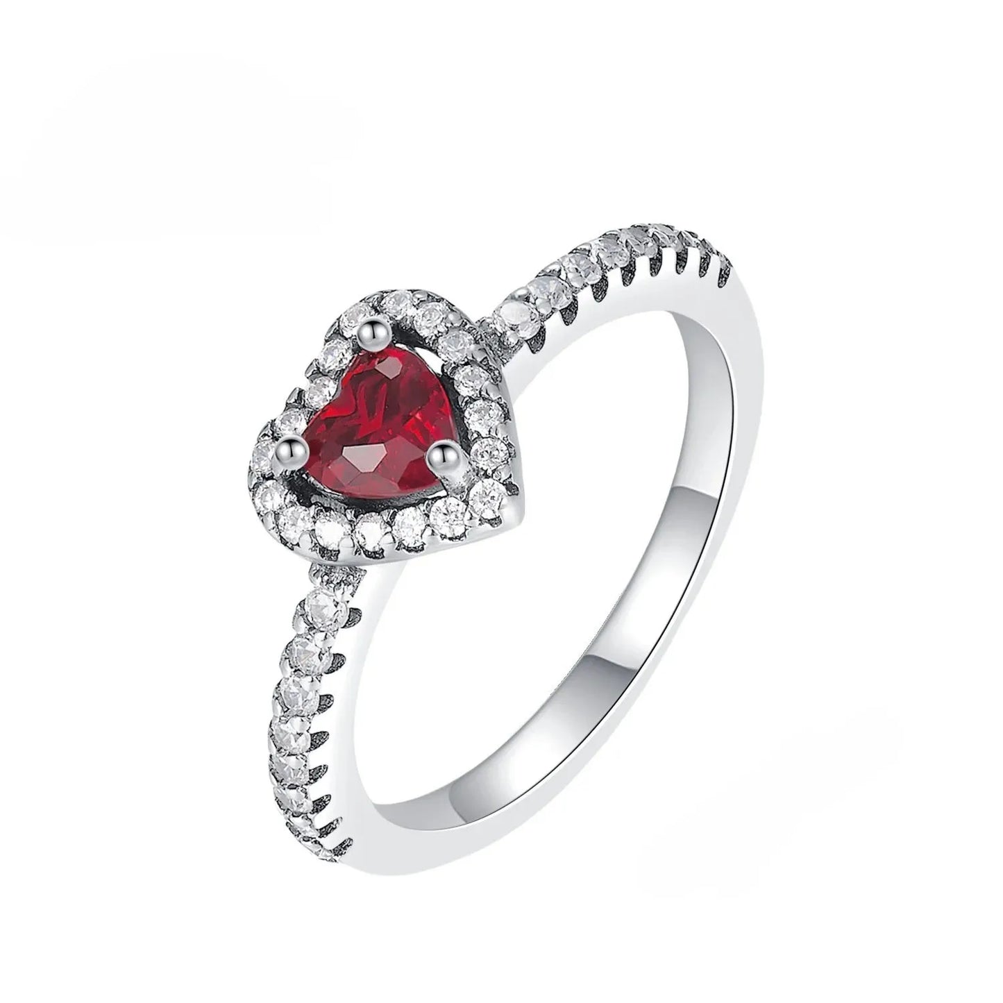 Sparkling 925 Sterling Silver Pink Bow Ring Timeless Pavé Red Heart Finger Rings for Women Wedding Crystal Ring Jewelry Gift