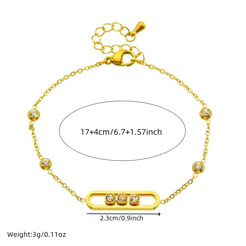 XIYANIKE 316L Stainless Rounded Rectangle Creative Movable White Crystal Necklace Bracelet Earring Set Women Jewelry Suit Gifts