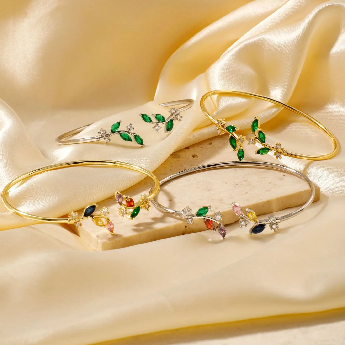 ZAKOL Simple Leaf Zircon Open Bracelet Gold Color Stainless Steel Cuff Bracelet Pulseira Feminin Tiny Hand Jewelry