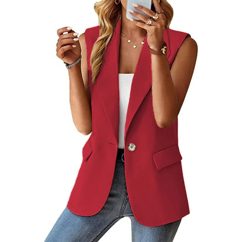 Spring/Summer New Polo Collar Suit Vest Women's Style Commuter Sleeveless Cardigan Tank Top Women