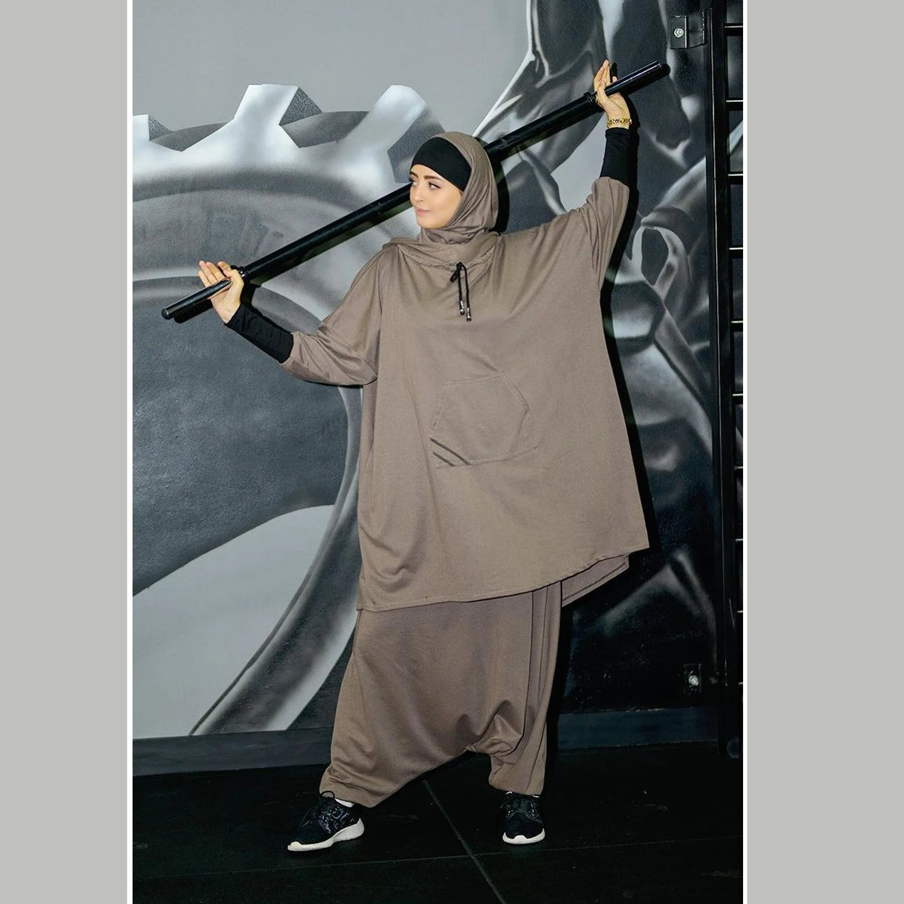 Women's Hooded Sports Suit Muslim Hijab Dress Eid Prayer Wear Jilbab Abaya Long Khimar Full Cover Soft Stretch Large Robe