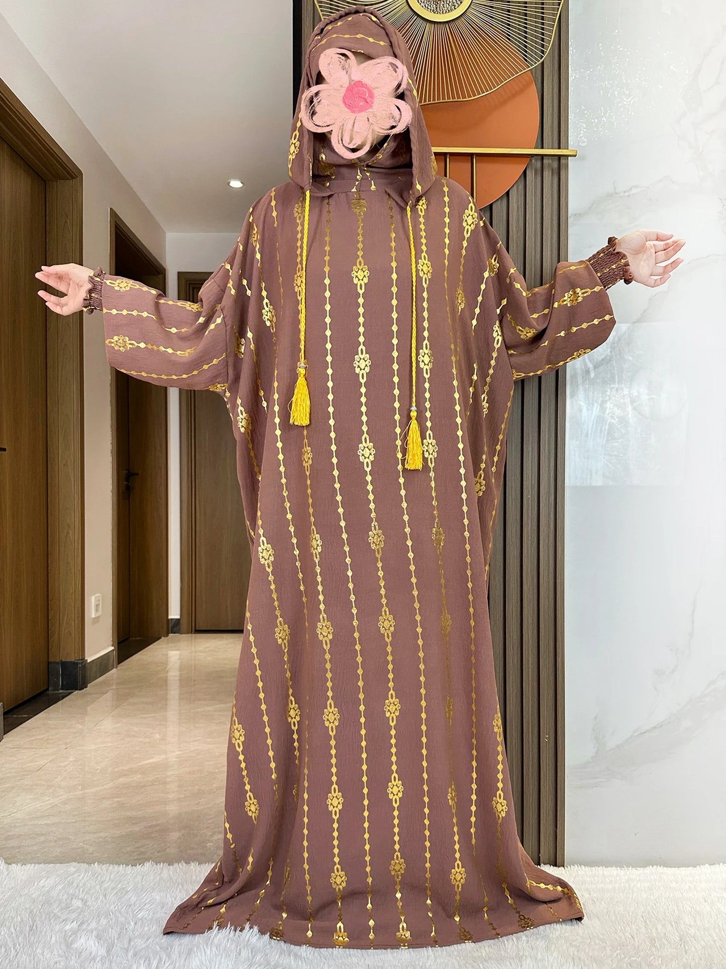 New Cotton Ramadan Muslim Two-Hat Abaya Dubai Turkey Islam Prayer Clothes Gold Dust Dress Islam Women Dress Kaftan