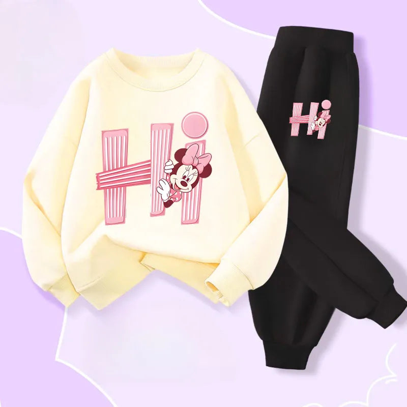 Disney Children's Long Sleeve Pullover Sets Spring New Prinyted Girls' Casual Hoodies Long Pant Two Piece Suit Kids Sweatsuit