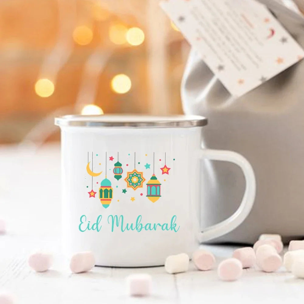 Eid Mubarak Moon Print Creative Coffee Cup Eid Ramadan Party Decor Drinks Wine Juice Cocoa Cups Islamic Muslim Enamel Mugs Gifts