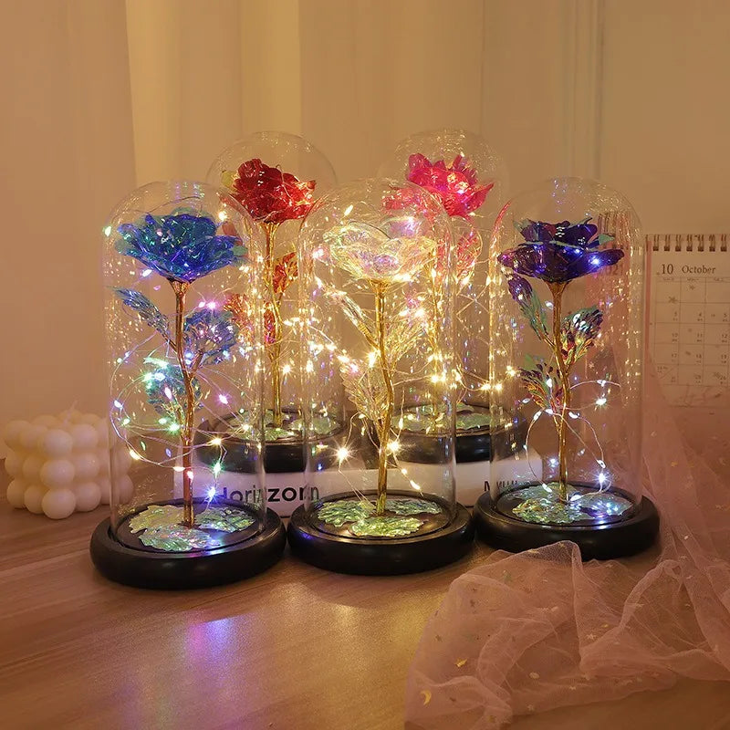 15/20CM Rose Artificial Flowers LED Gift for Girlfriend Eternal Rose Light Foil Fake Flower Home Room Decor DIY Ornament