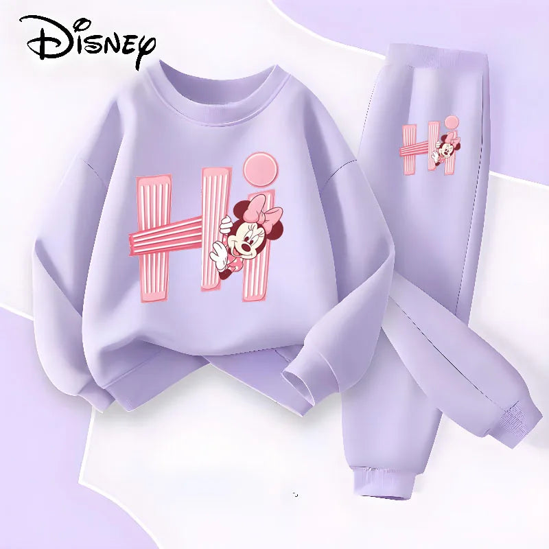 Disney Children's Long Sleeve Pullover Sets Spring New Prinyted Girls' Casual Hoodies Long Pant Two Piece Suit Kids Sweatsuit