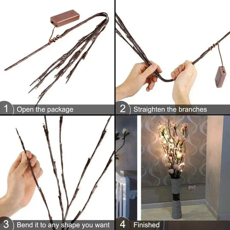 LED Branch Light Battery Powered Willow Branch Lamp Artificial Branch Twig Vase Lights for Party Fairy DIY Room Christmas Decor