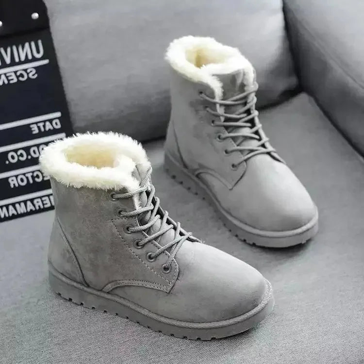 Warm Short Snow Boots Women's Lace-Up Flat Heel Korean Style Trendy Cotton Shoes Student Home Direct Supply Autumn Winter